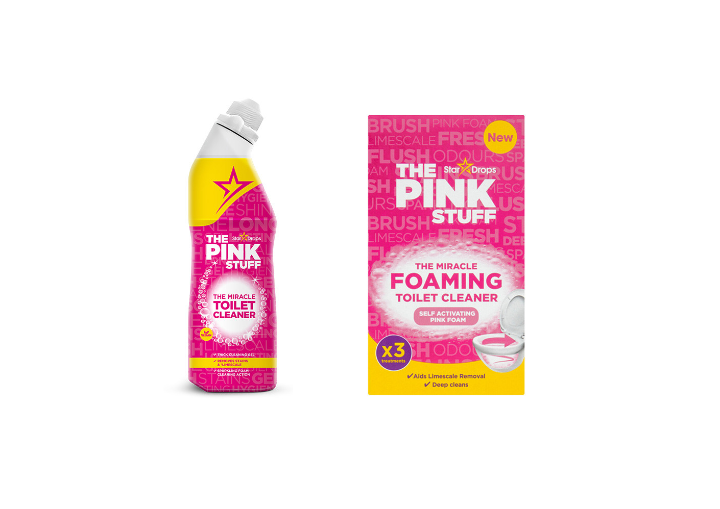 Le Pink Stuff Ensemble de Toilettes - Nettoyant pour Toilettes 750ml & Poudre pour Toilettes