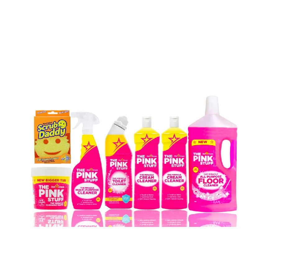 Pink Stuff Mega Set - Éponge, Pâte 850g, Nettoyant tout usage, Toilettes, Crème nettoyante, Nettoyant pour sols