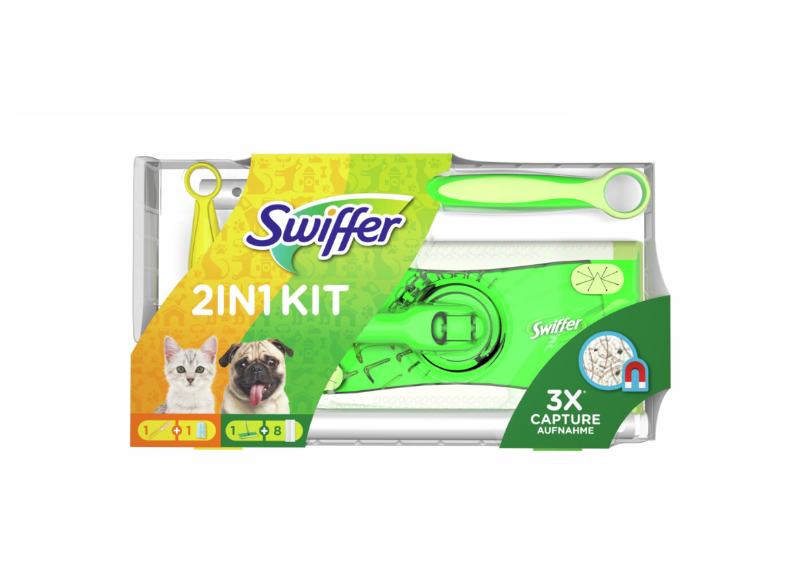 Swiffer Kit Bodenreiniger + Trockene Bodenwischtücher und Staubtuch + Nachfüllung Ideal für Haustiere